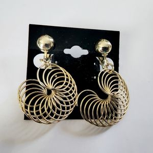 1990s Y2K Vintage  Retro Gold spiral post clip ons, gift for her